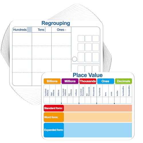 Image of 48Pcs Place Value Double Sided Cardboard for Students Dry Erase Sheets Billions to Decimal Numbers Whiteboard Math Regroups Manipulatives Supplies for Teacher Teaching Tool Portable Learning 12 inch x 9 inch