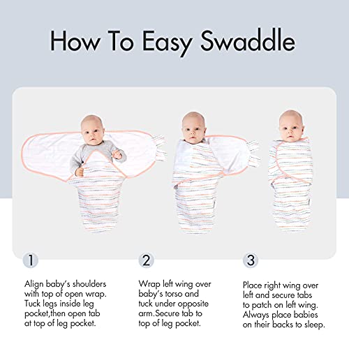 Gllquen Baby Swaddle Blankets For Baby Girls, 3-6 Months, Orange Pink Feather & Wave Point, 3 Pack Wrap Set, Newborn Adjustable Swaddles Sleep Sack, (Medium/Large) #TOP6