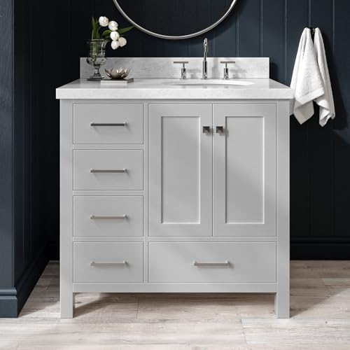 ARIEL Cambridge 37 Inch Grey Bathroom Vanity with Sink, Solid