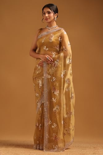 Image of Soch Womens Organza Floral Saree With Stone Work