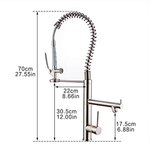 Commercial Kitchen Faucet with Pull Down Sprayer,AIMADI Modern Single Handle High Arch Pre-Rinse Spring Kitchen Sink Faucet,Brushed Nickel - Thumbnail 5