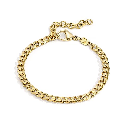 Galis Mens Bracelet – Cuban Link Chain For Men Gold Plated Over Premium Stainless Steel, This Silver Cuban Link Chain is THE gift for your man in life, Gold Bracelet For Men 7″ long and 5mm thick