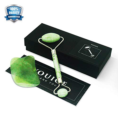 jade roller, jade roller for face, real jade face roller with anti aging, Wrinkles, Puffiness face roller face massager and gua sha set Skin Care Tools Slimming Massager