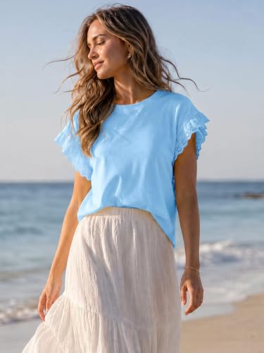 Image of Tankaneo Womens Summer Crewneck T-Shirts Lace Cap Sleeve Tops Dressy Casual Loose Fit Work Basic Tees Outfits 2026