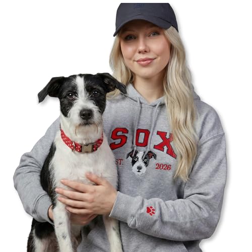 COUPLEHOODIES Custom Dog Portrait Sweatshirt from Photo &ndash; Personalized Pet Embroidered Memorial Hoodie &ndash; Dog Mom Sweatshirt - Gift for Pet Loss, Christmas, Father&rsquo;s Day (Varsity-Dog)