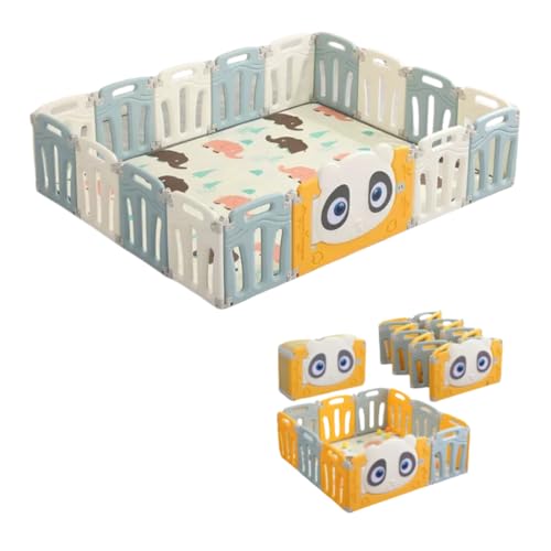 hybmszj ベビーサークル 折りたたみ おもちゃパネル 大きめ 赤ちゃん サークル ドア付き ベビーゲート 高さ48cm コンパクト ベビーフェンス ハイタイプ プラスチック 出産祝い ペット用 プレゼント 160×160cm 14枚セット (青と白,