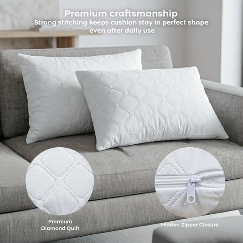 Image of AYKA Microfiber Cushion Filler Set of 4 (12x18 Inch) | Soft & Fluffy Sofa Cushions Inserts | Premium Polyester Fiber Throw Pillows for Sofa, Couch, Bed & Living Room Decor | White