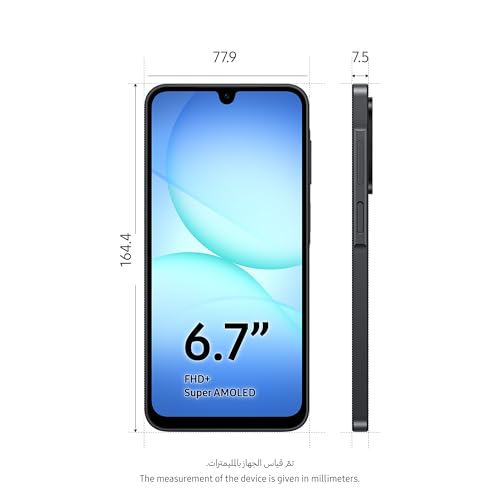 هاتف ذكي سامسونج جالاكسي A17 LTE أندرويد 128 جيجابايت وذاكرة رام 6 جيجابايت أسود مع 6 ترقيات لنظام التشغيل شاشة كبيرة كاميرا بدقة 50 ميجابكسل مع مثبت بصري نسخة محلية