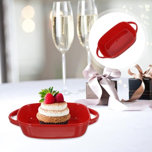 HEMOTON Ceramic Cake Pan Mini Cake Pan Cake Baking Pans Bread Tray Gratin Baking Pan Loaf Pan Porcelain Cooking Dish Appetizer Ceramic Bowl House Baking Pan Hotel Ceramic Bakeware Oval Red - Image 4