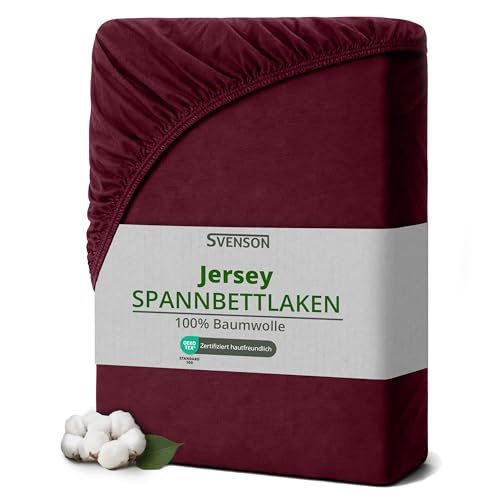 Svenson Drap-Housse en Jersey 100% Coton - 140 x 200 cm - Bordeaux/Bordeaux