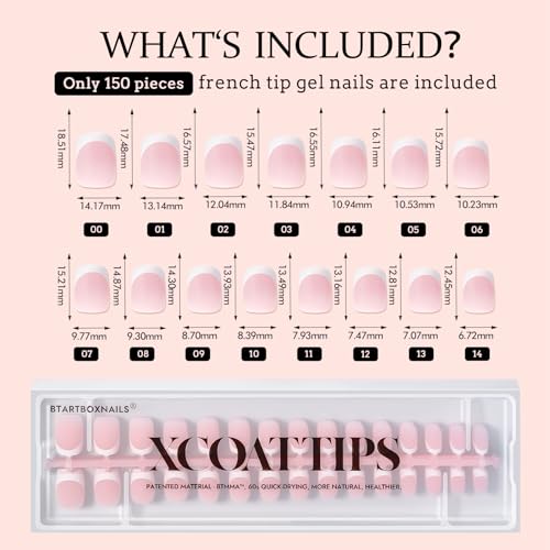 BTArtboxnails XCOATTIPS French Gel Nails - White French Tip Press on Nails Pink Extra Short Square Shape Nail Tips, Fake Nails Extensions Nail Art DIY - Image 7