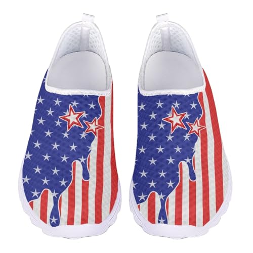 Jeiento American Flag Shoes for Women Men Quick Dry Aqua Water Shoes Stars Stripes Patriotic Flags Walking Sneakers Lightweight Flag Slip On Loafers for Gym,Office,Outdoor,US 10