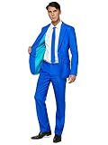 Offstream Plain Colored Suits for Men – Costumes Include Jacket Pants and Tie, XXL, Plain Blue