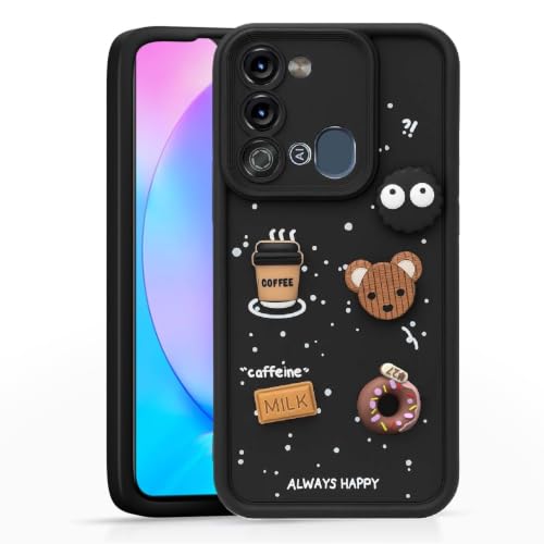 Image of Bintage Cute Fun Ball | Taddy Cartoon 3D Smiley Coffee Cup | Milk Donut | Full Protection Rubber Back Cover Compatible for Itel S661LP / Vision 3 - Black