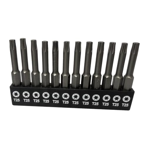 Image of aiyun 12-Piece T25 Security Bits, 2 Inch long S2 Steel Magnetic Security Screwdriver Set, 6 Point Star Driver Bit Set Screwdriver (50mm T25)