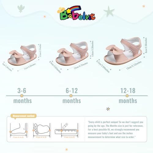 Image of Babelvit Infant Baby Girl Boy Sandals Comfort Premium Summer Outdoor Casual Beach Shoes with Flower Bowknot Anti Slip Rubber Sole Newborn Toddler Prewalker First Walking Shoes
