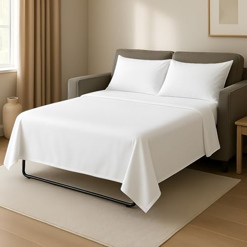 Sleeper Sofa Bed Sheet Set, 4 pcs, Microfiber, White