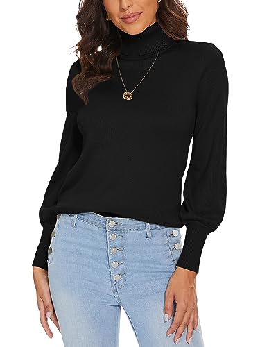 Image of Spicy Sandia Women's Turtleneck Sweaters Pullover Knit Tops | Lantern Sleeve, Basic, 2026 Fall Winter Trendy