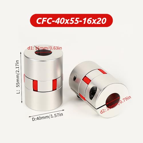 16mm bis 20mm Flexible Wellenkupplung, Durchmesser 40mm Länge 55mm Aluminium Motorverbinder Flexible