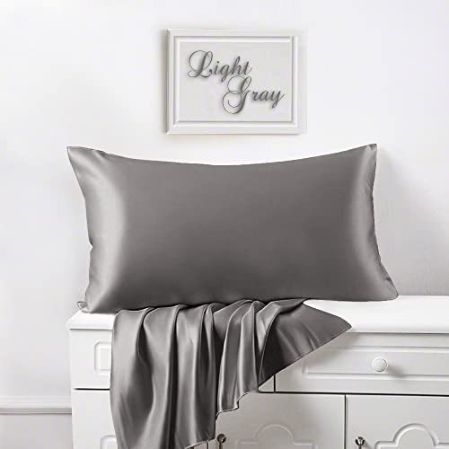 LINENWALAS 100% Vegan Bamboo Silk Solid Pillowcover, Set Of 2 Natural Soft And Light - Weight Pillow Cover, Best For Hair And Delicate Skin, Breathable, Set Of 2(Standard, Light Grey), 300 TC