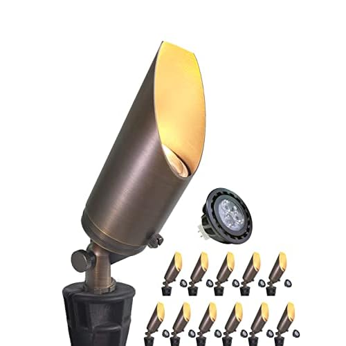 MALORY Brass Outdoor Spot Lights 12V LED, 12-Pack
