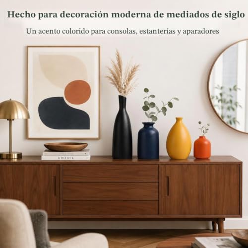 Miniatura 5 de Juego De 4 Jarrones De Cerámica Coloridos, Jarrones Pequeños Modernos De Color Amarillo, Naranja Y Azul Para Decoración Del Hogar, Cocina, Oficina, Baño, Repisa, Entrada, Decoración De Granja