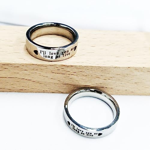Image of OIDIMS Promise Matching Couples Rings I'll Love You As Long As Live Statement Band Finger Ring Stainless Steel Eternity Engagement Anniversary Valentine's Day Gifts for Lover Jewelry for Him and Her,