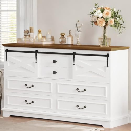 IRONCK Farmhouse 6 Drawers Dresser for Bedroom, 55.1" Large Wooden