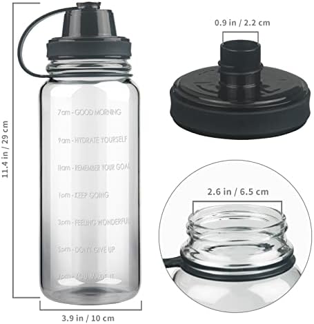 Ferexer Large 1.5 Litre Reusable Glass Water Bottle with Time Marker, Motivational Borosilicate Water Bottle with Neoprene Sleeve 1.5 L BPA Free Black
