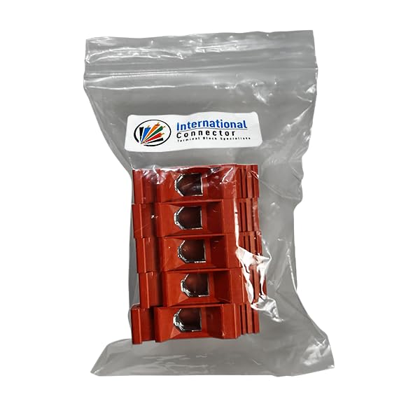 Dinkle DK35N-RD Red DIN Rail Terminal Block Screw Type UL 600V 150A 1/0-12AWG, Pack of 5