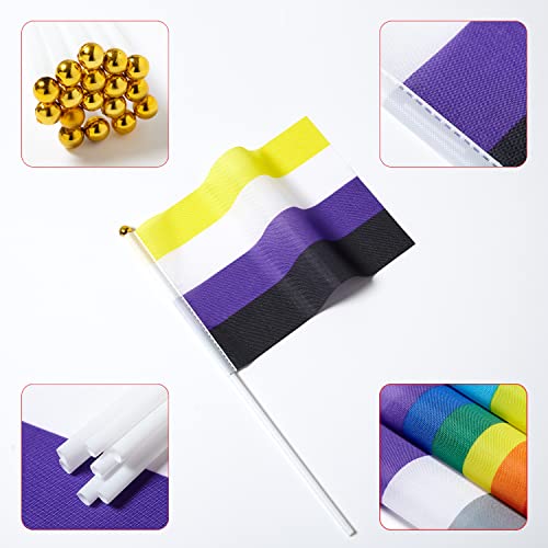 Image of GentleGirl 12 Pack Non-Binary Pride Rainbow Flags Non-Binary NB Small Mini Hand Held Stick Flag Gay LGBT Festival Party Parades Decorations