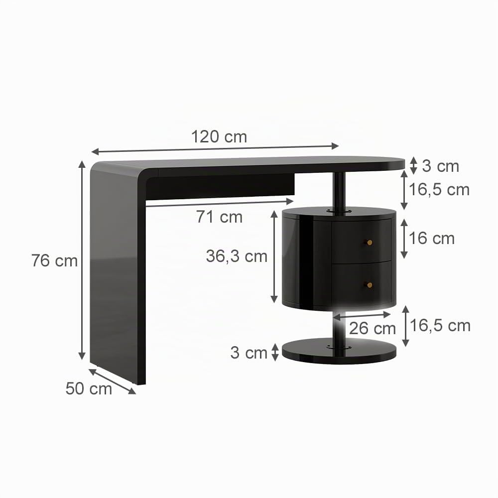 Vicco Scrivania Lara, Nero lucido, 120 x 50 cm | con 2 conducenti, adatto per postazioni di lavoro al computer e applicazioni home office