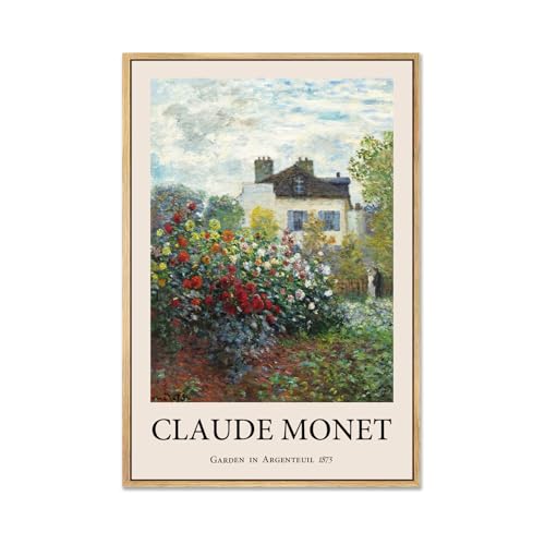LARAGE Claude Monet Framed Canvas Wall Art,Garden in Argenteuil Famous
