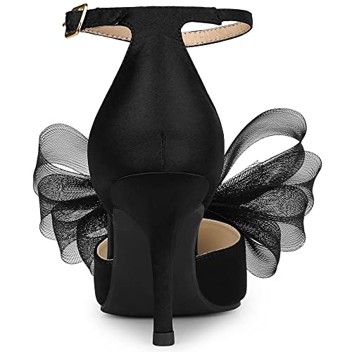 Allegra K Women's Bow Tie Ankle Strap Stiletto High Black Heels Pumps 7 M Us #TOP2