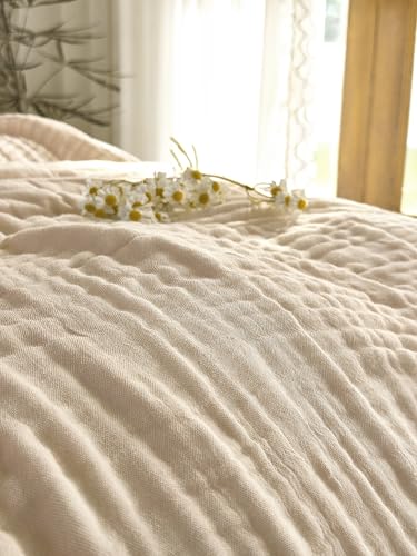 Image of SANACYNA Queen Size Muslin Blankets for Adults 100% Cotton 6-Layer Gauze Light Tan Cooling Throw Blanket Lightweight Soft Breathable Blanket for Sofa Coverlet Both Sides (Light Tan, Queen 90 inch X 90 inch)