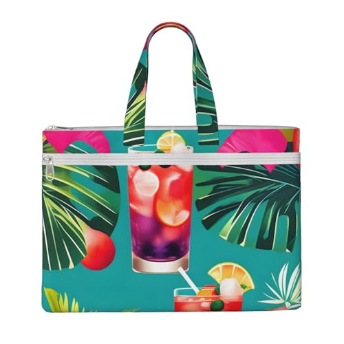 GaxfjRu Bolsa de lona con estampado de cócteles tropicales para mujer, bolsa de trabajo casual para viajes, oficina, universidad