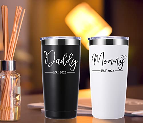 Momocici Daddy And Mommy Est 2023 20 Oz Tumbler.new Parents Gifts For Couples.pregnancy Announcement Anniversary Parents To Be Gift.gifts For New Dad New Mom Mother's Day Father's Day.(Black&White) #TOP4