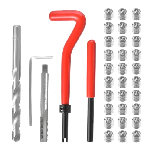 HAMOJUF 30PCS M6 x 1.0mm Car Thread Repair Insert Kit, Stainless Steel Vehicle Metric Helicoil Inserts Set with Hand Tool, Automotive Thread Repairing Tool, Universal for Most Vehicles