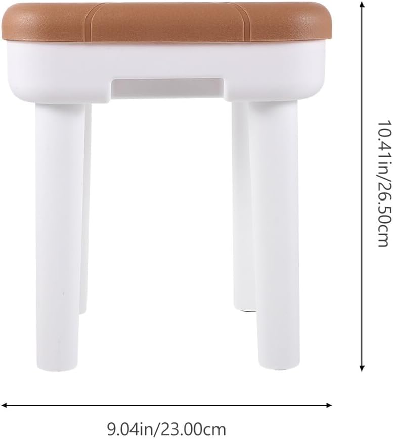 ’s Non-Slip Sturdy Step Stool with Imitation Leather Seat, Small Low Plastic Footrest, Shoe Changing Stool in Khaki for Home Use