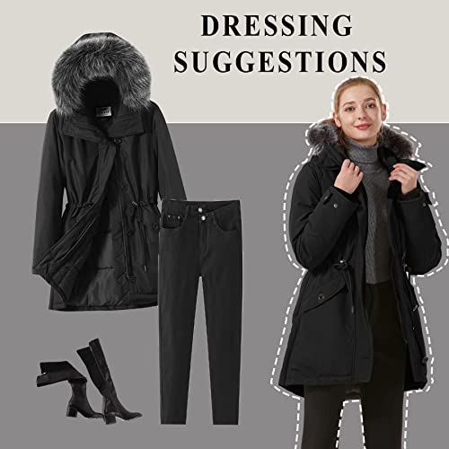 GGleaf Women's Winter Thicken Jacket Quilted Coat Puffer Parka with Faux Fur Trim Hood3