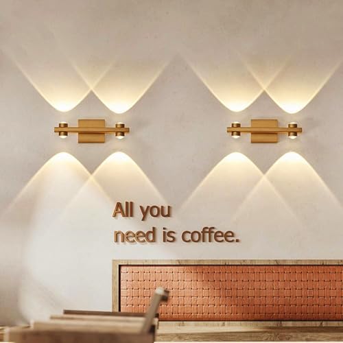 Image of Groeien 4 LED Golden 4W Up /Down Wall Sconce Bathroom Vanity Indoor Outdoor Light Fixtures for Mirror, Hallway,Bedroom,Indoor Wall Light(DualArc-4LED)