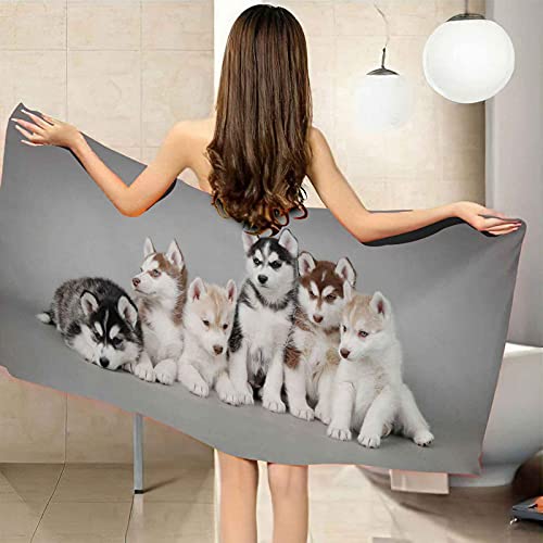 OBEZZX Serviette de Plage Husky Animal 100x200 cm Serviettes de Bain Doux légère Microfibre Piscine Couverture de Plage Voyage Vacances Plage Cadeau pour Les Filles Femmes Cover