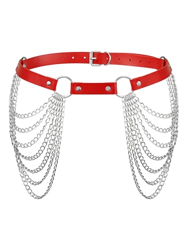 Sacina Gothic Punk Red PU leather Belt, Grunge Emo Red Studded Belt for Women, Goth Accessories - Main Image