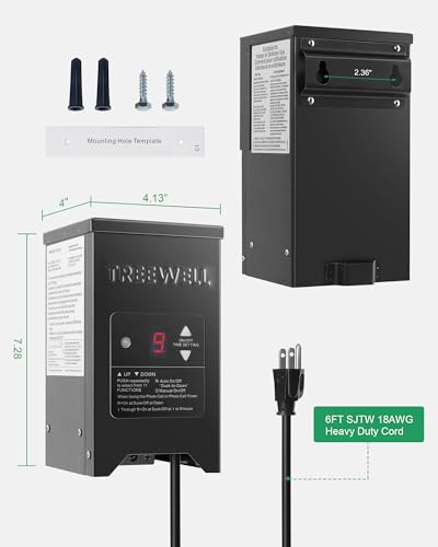 Image of 200W Low Voltage Landscape Transformer, Outdoor Landscape Lighting Transformer with Photocell Sensor & Timer, 120V AC to 12V /15V AC, Stainless Steel Weatherproof Transformer, Black