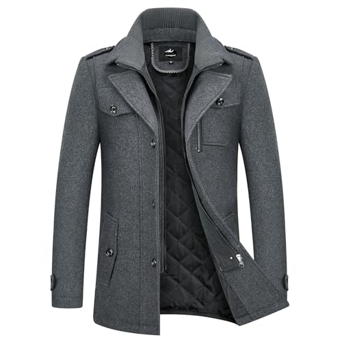 Lamgool Men's Winter Wool Blend Coat Casual Business Single Breasted Peacoat2
