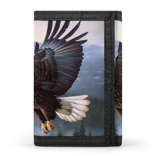 Flying Eagle Print Trifold Wallet with ID Window & Key Ring | Slim Front Pocket Wallet with 8 Card Holder