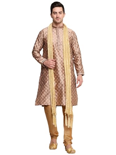 ITOS365 Men's Tunic Art Silk Kurta Pajama Pyjama Dupatta Set