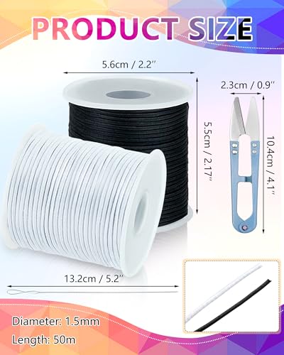 image for 2 Rolls FIVEIZERO Black White Elastic Bracelet String,1mm,1.2mm,1.5mm 