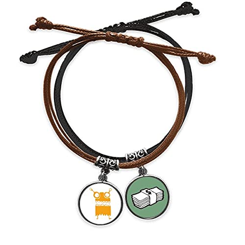 Criatura amarilla pulsera de cuero artesanal con cadena de mano de monstruo