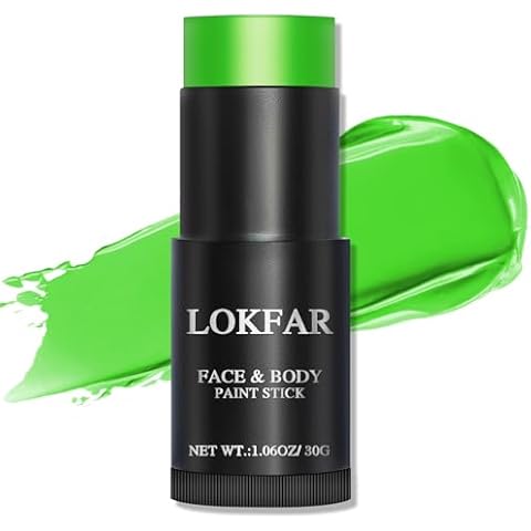 LOKFAR Light Green Face Paint Stick, Lime Green Body Paint Halloween Face-Paint, Green Eye Black Stick for Sports, Full-Coverage Green Face Makeup for Halloween Witch Alien Frankenstein Cosplay Makeup Cover